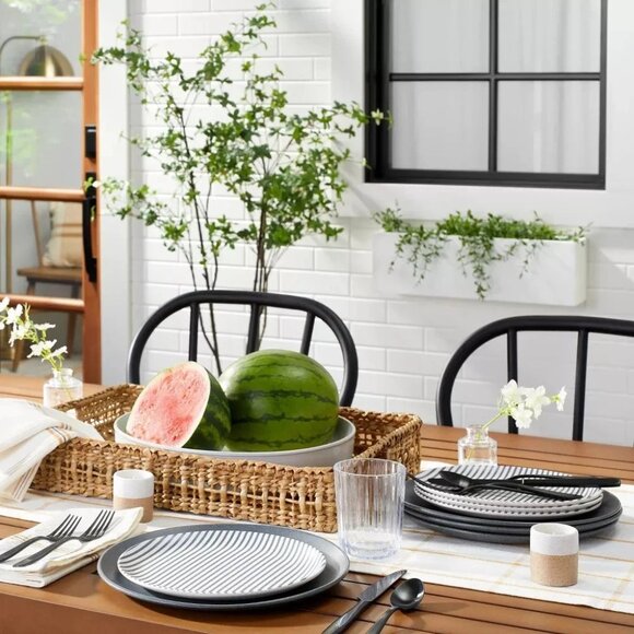 Hearth & Hand Natural Woven Rattan Structured Serving Tray w/ Handles 14" x 20" - Picture 6 of 9